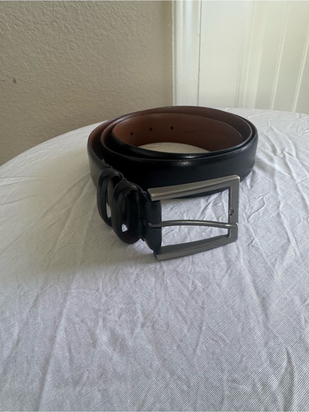 Joseph Abboud Black Leather Belt with Silver Buckle